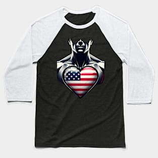 USA Flag Heart Baseball T-Shirt